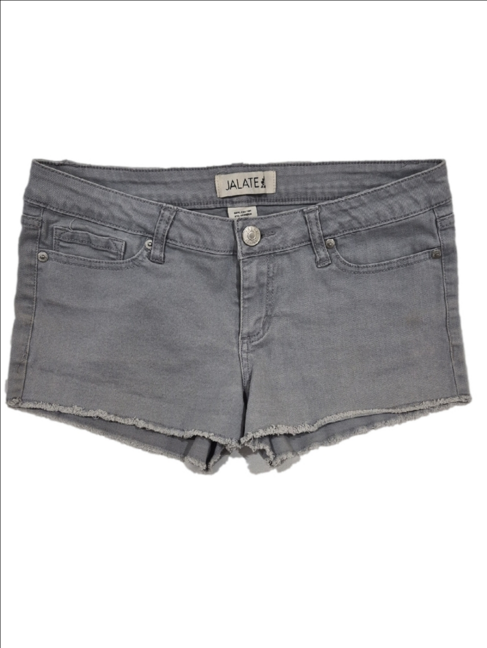 Jalate Women's Gray Denim Frayed Raw- Edge Hems Shorts With A Low-Rise Fit